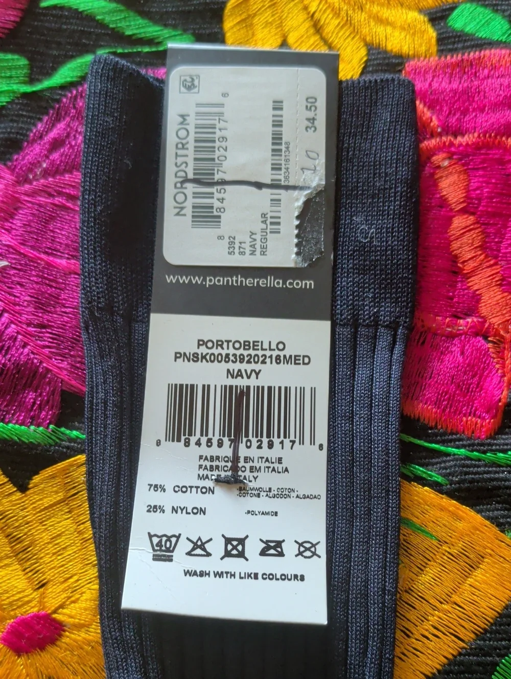 Pantherella Black Dress Socks with Blue Heel and Toe